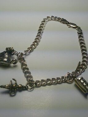 Vintage 925 Sterling Silver Charm Bracelet Scottie Dog Graduation Cap Book 7.5